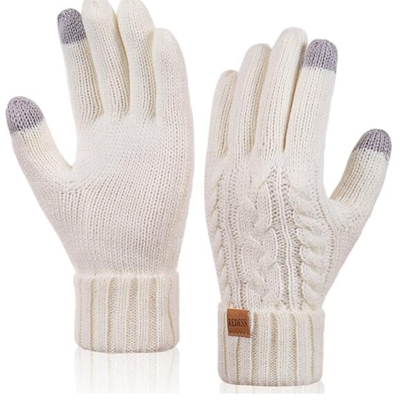 PACKAGE NEVER OPENED - Ivory Knit Fleece Lined Touchscreen Gloves - Picture 1 of 3